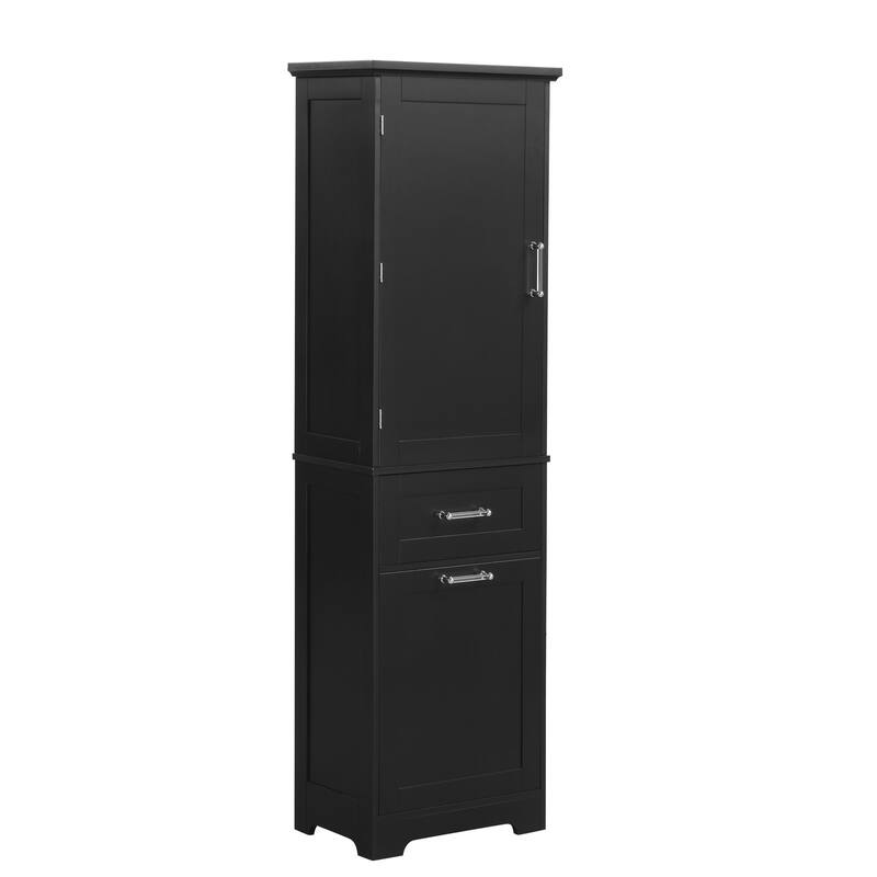 Modern Bathroom Storage Cabinet with Drawers and Adjustable Shelf, Freestanding Floor Cabinet with Acrylic Handles
