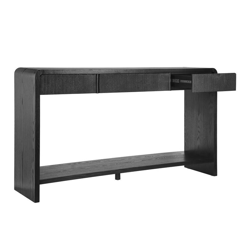 Roomfitters Modern 3-Drawer Console Table with Vertical Slats and Round Edge Design, Entryway or Hallway Storage