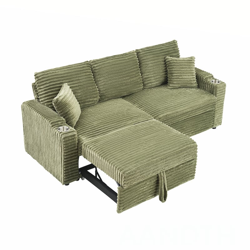 80"Corduroy Sofa With Cup Holder
