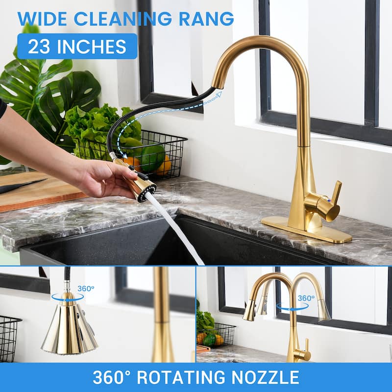 Smart Touchless Dual Sensor Pull Down Kitchen Faucet with Spout Swivel and 3 Function Sprayer