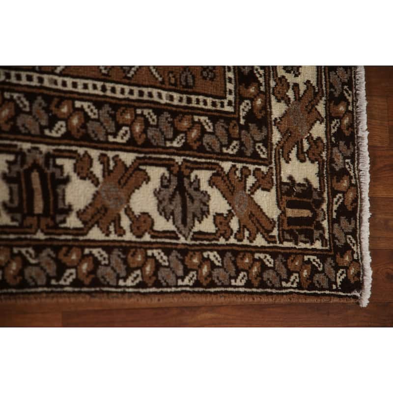 Geometric Brown Bakhtiari Persian Vintage Rug Handmade Wool Carpet - 6'5"x 9'11"