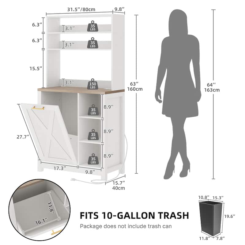 Moasis 6-Tier Bakers Rack Cabinet with Microwave Stand and Trash Can Bin, Coffee Bar Table Station with Power Outlets