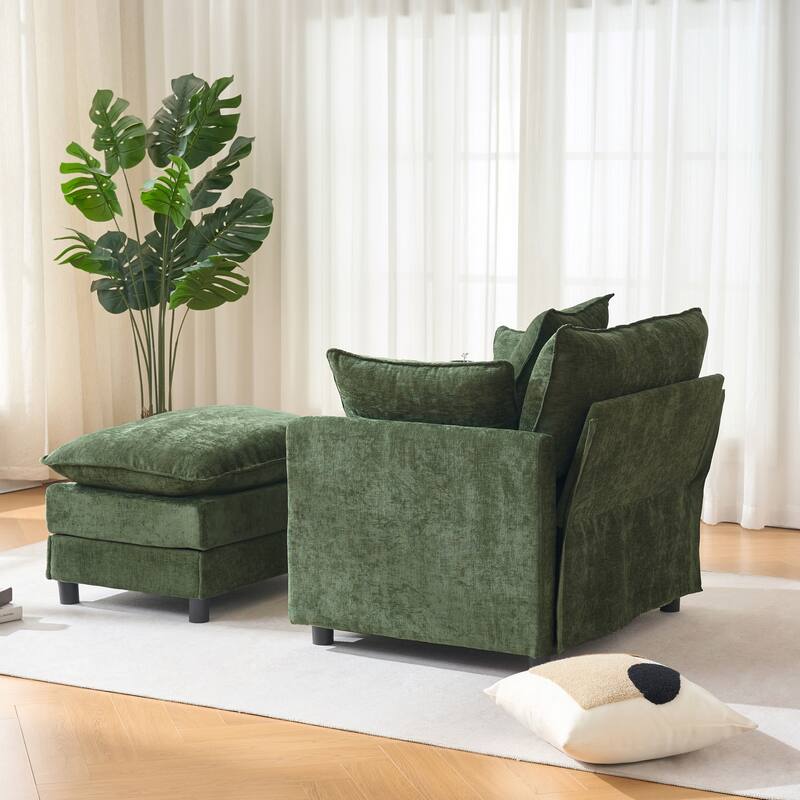 39.4" Chenille Accent Chair Club Chair with Ottoman, Living Room Chair Upholstered Armchair, Chaise Lounge Chair