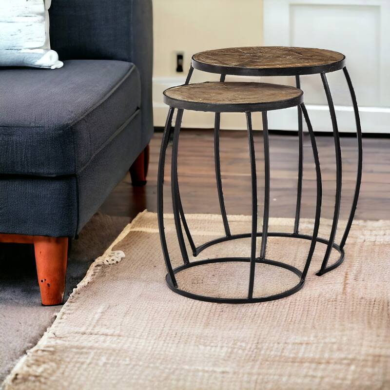 HomeRoots Set of Two 26" Black And Brown Solid Wood Round End Table - 20.1' X '26' X '20 - Brown - Wood