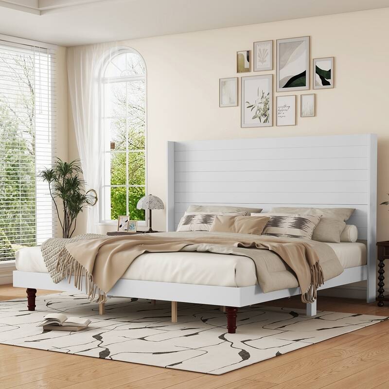 Wooden Tall Headboard Platform Bed