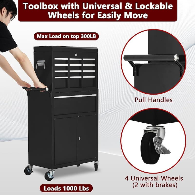 5-Drawers Metal Tool Box Rolling Tool Chest for Garage Workshop - N/A