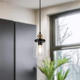 Cozia Farmhouse Mini Black Gold Pendant Light Industrial Linear Lighting Fixture with Clear Glass