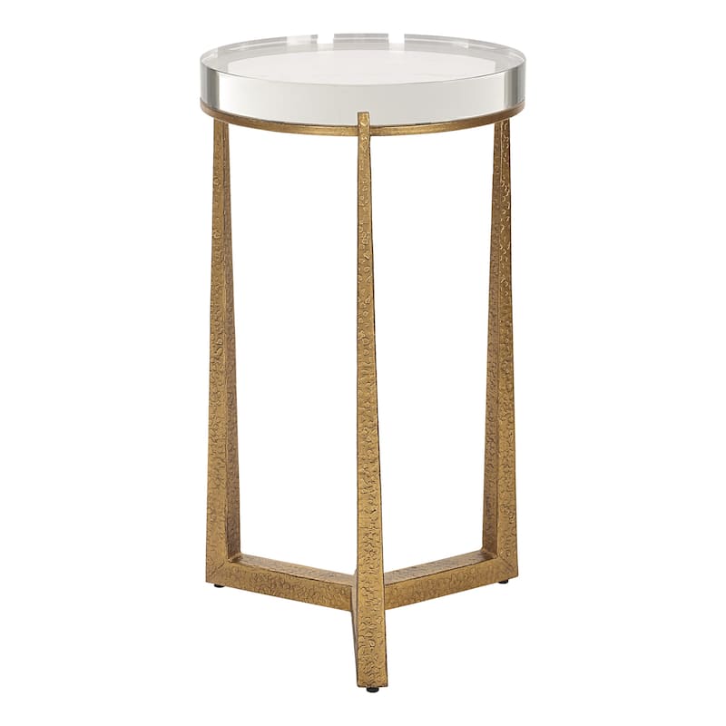 Iron Accent Table with Crystal Top - 24.25" - Antique Gold Finish