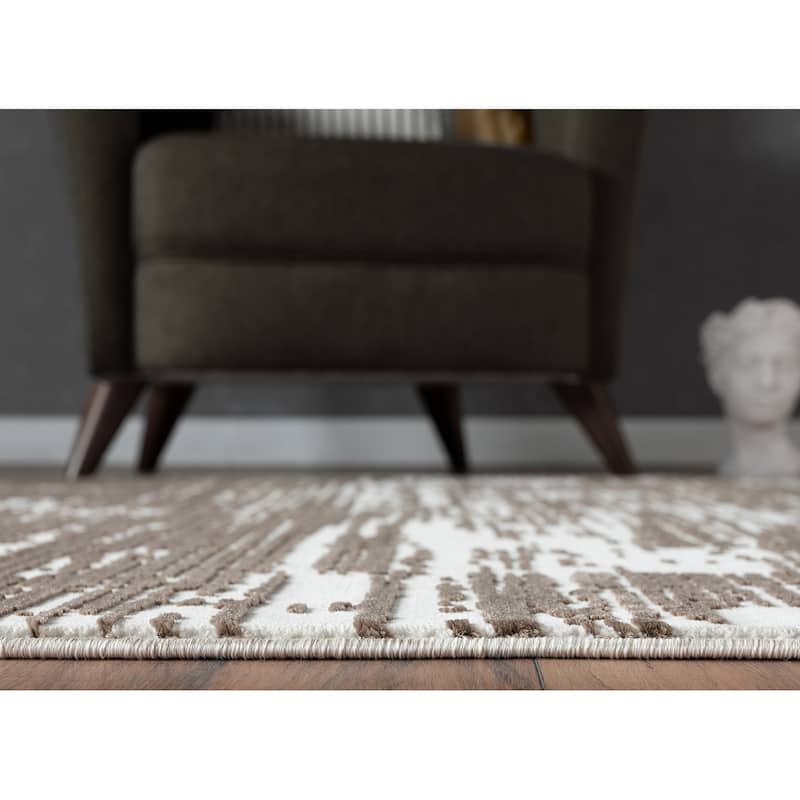 Abani Aspen Collection Contemporary Beige Grid Area Rug