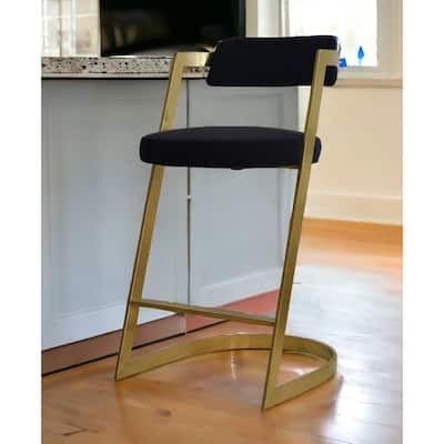 HomeRoots 26" Black and Gold Velvet and Stainless Steel Low Back Counter Height Bar Chair