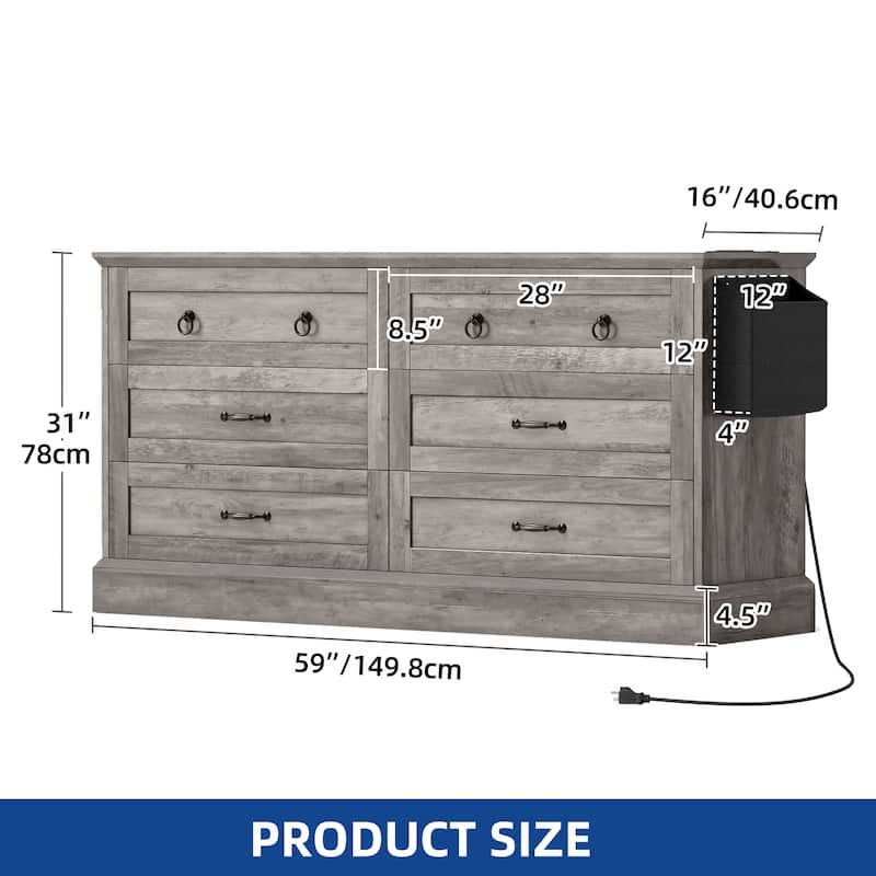 Moasis Farmhouse 59" 6 Drawer/7 Drawers Dresser Chest of Drawers Storage Organizer For Bedroom
