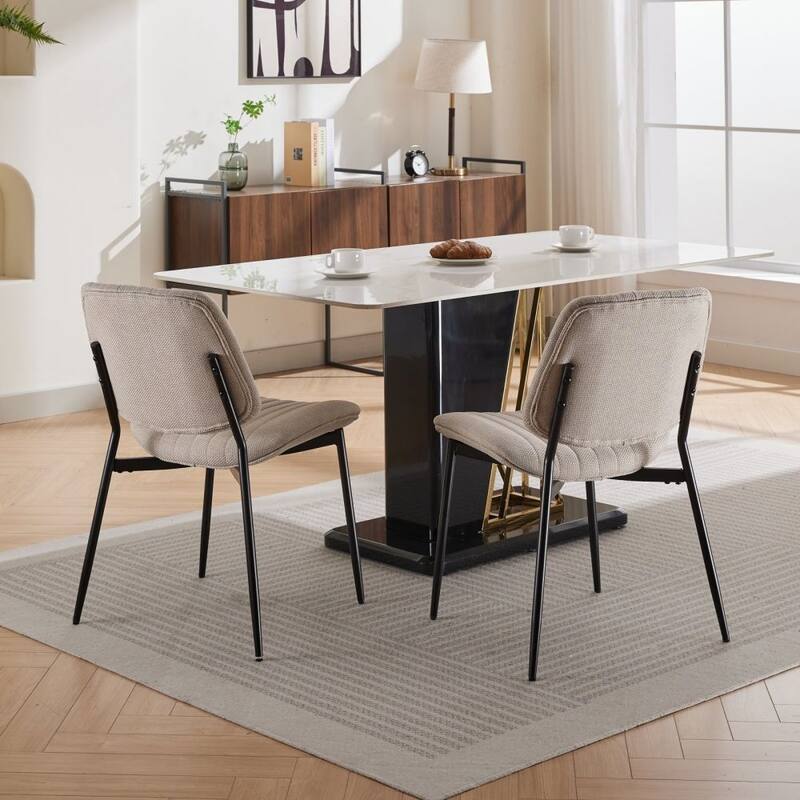 Set of 2 Modern Linen Dining Chairs