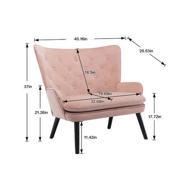 Polyester Upholstered Tufted High Back Loveseats Chair With Wood Legs