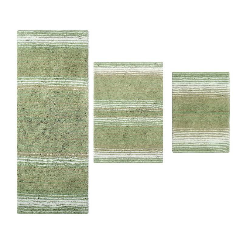 Gradiation Rug Collection 100% Cotton Non-Slip Bathroom Rug Set, Machine Washable Bath Rug, 3 Piece Set with Runner Rug