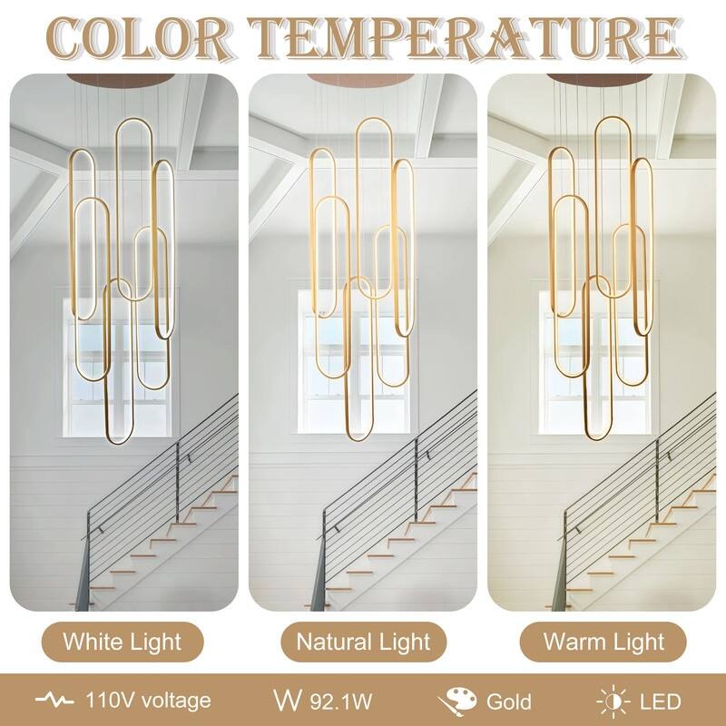 6 Rings Modern Chandelier Dimmable LED Living Room Foyer Chandelier Lighting Fixture High Ceiling Pendant Light Fixture