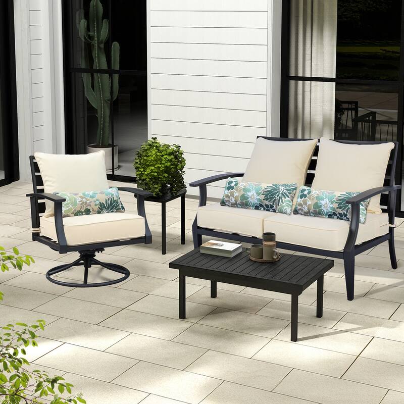 Aoodor 24'' x 24'' Outdoor Deep Seat Chair Cushion Set with Sponge Foam (Set of 2 Seats, 2 Backs, 2 Pillows) - 24"x24"