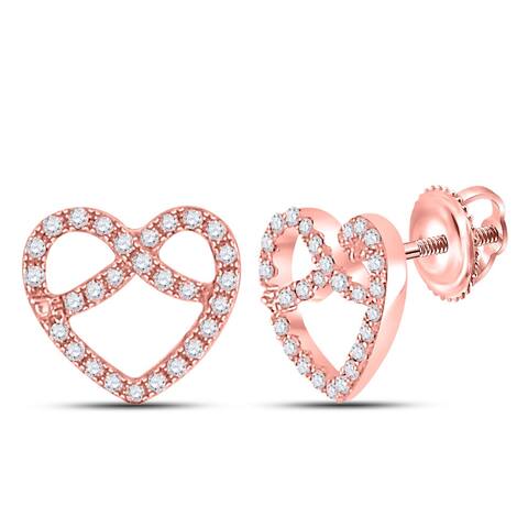 10k Rose Gold 1/6 Carat Round Diamond Pretzel Heart Earrings for Women
