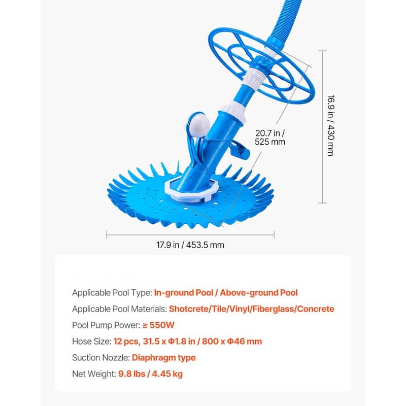 Automatic Diaphragm Suction Pool Cleaner for In-Ground & Above Ground Pools - 20.7" x 17.9" x 16.9"