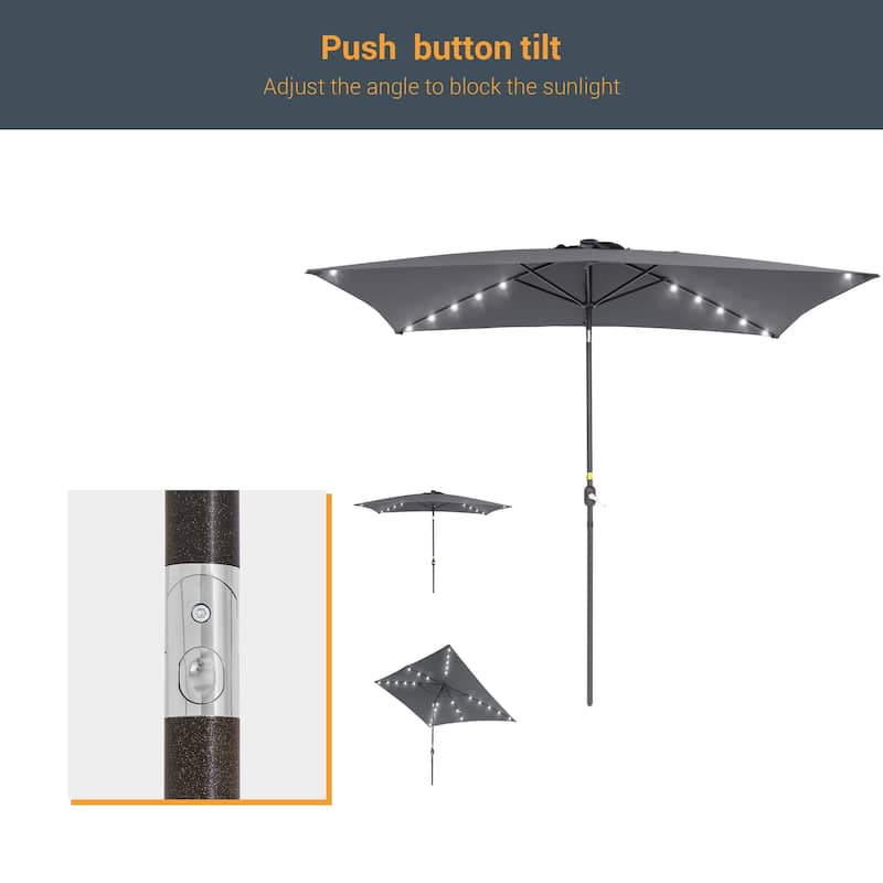 LIVOOSUN 10x6.5ft Steel Solar-Powered LED Patio Umbrella,w/Crank Tilt