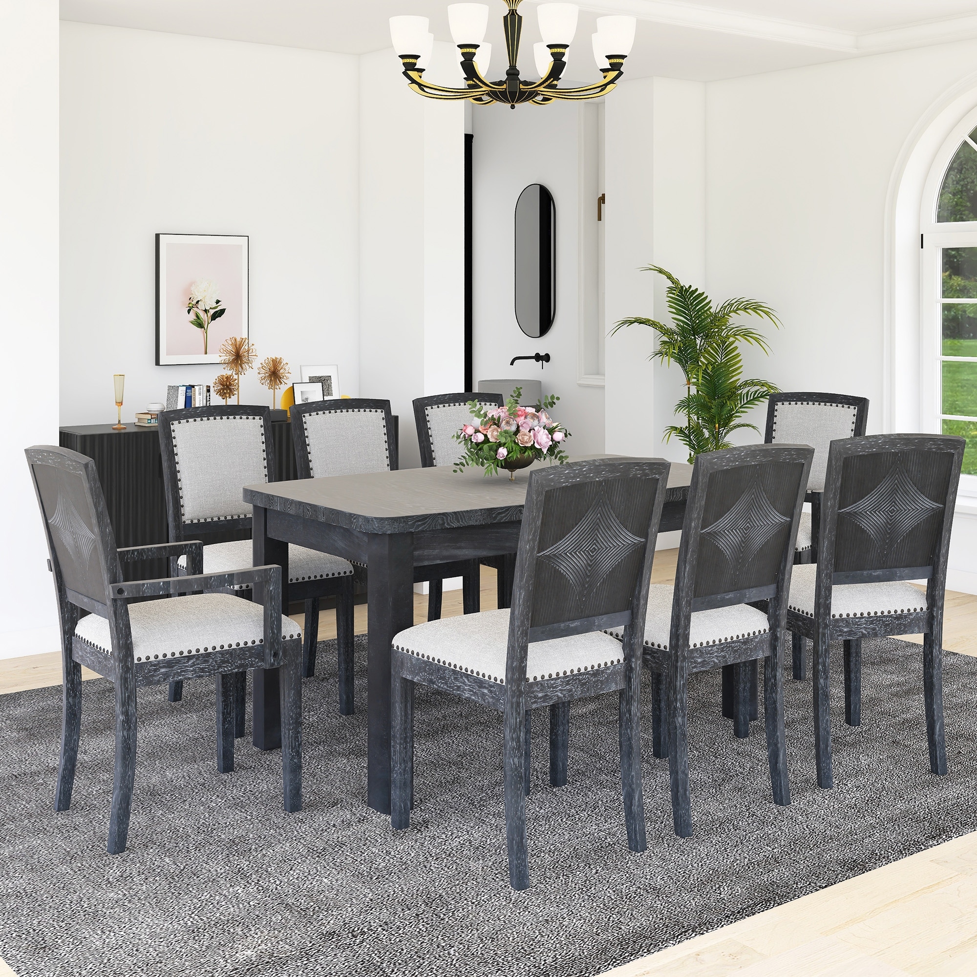 84" Dining Table Set with 24" Removable Leaf and 8 Dining Chairs