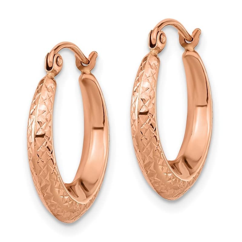 Curata 14k Rose Gold Textured Checkerboard Hoop Earrings 18.79x3.32mm