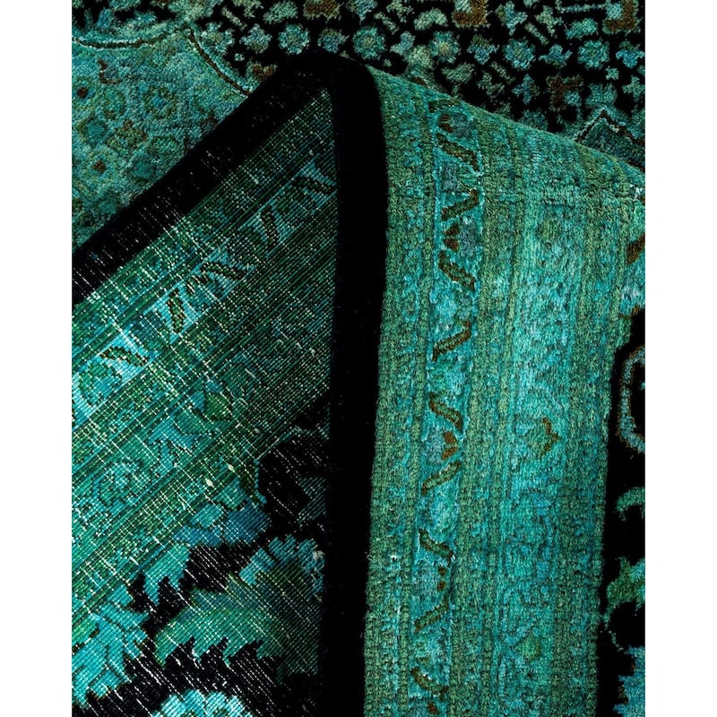 Overton Hand Knotted Wool Vintage Inspired Modern Contemporary Overdyed Green Area Rug - 9' 0" x 12' 2"