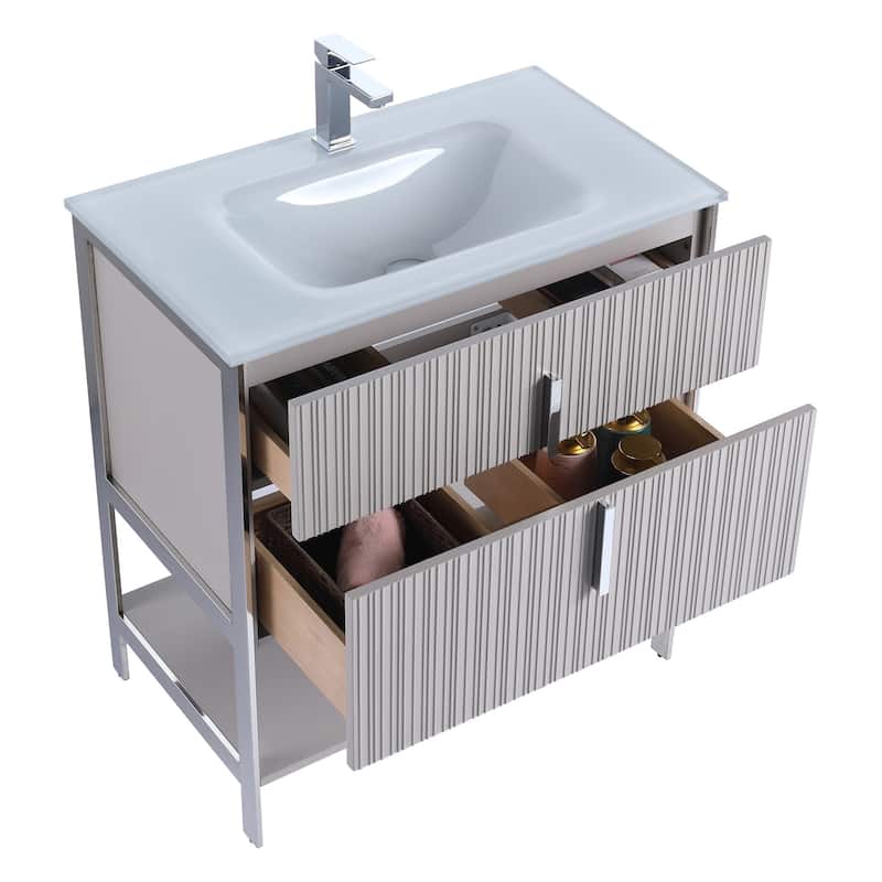 Fine Fixtures Serenity Modern Bathroom Vanity with White Glass Top