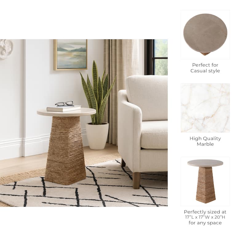 Stone and Marble Top Accent Table Pandan Hexagon Base - 20" Ivory - 17" x 17" x 20"