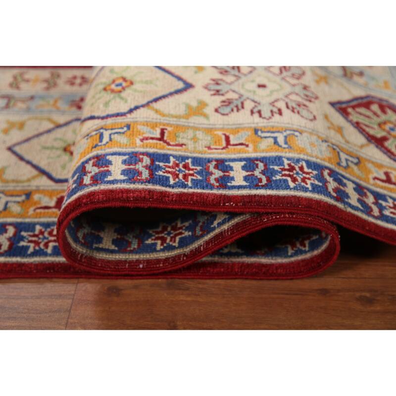 Hand Knotted Oriental 100% Wool Carpet Traditional Geometric Red Kazak Area Rug - 9' 11'' X 6' 5''
