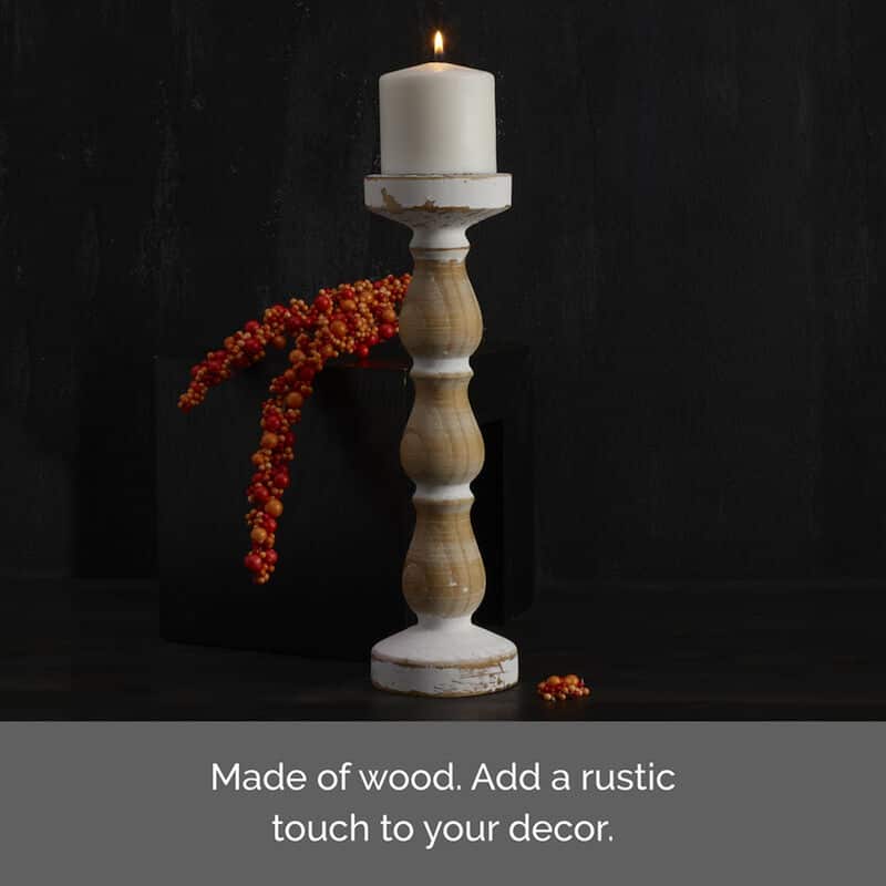 Elements White Wood Candle Holder, 13 Inch