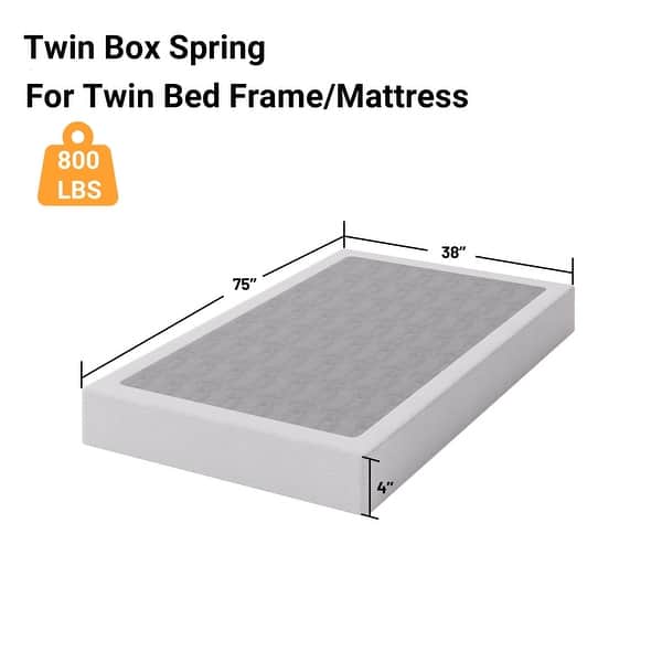 dimension image slide 1 of 4, 4 Inch Metal Box Spring With Grey Cover, Basics Mattress Foundation