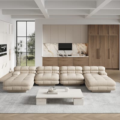146" Convertible Modular Sectional Sofa, U-Shaped Luxury Modern 6-Seat Couch Sectional with Chaise Ottomans for Living Room