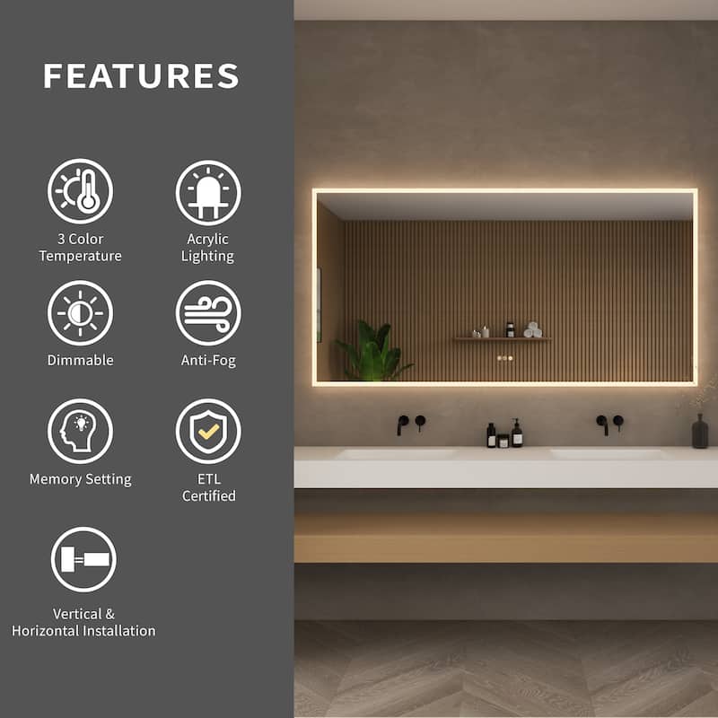 Wyndham Collection WCZLEDCHM7036 Element 70"W x 36"H Rectangular Flat