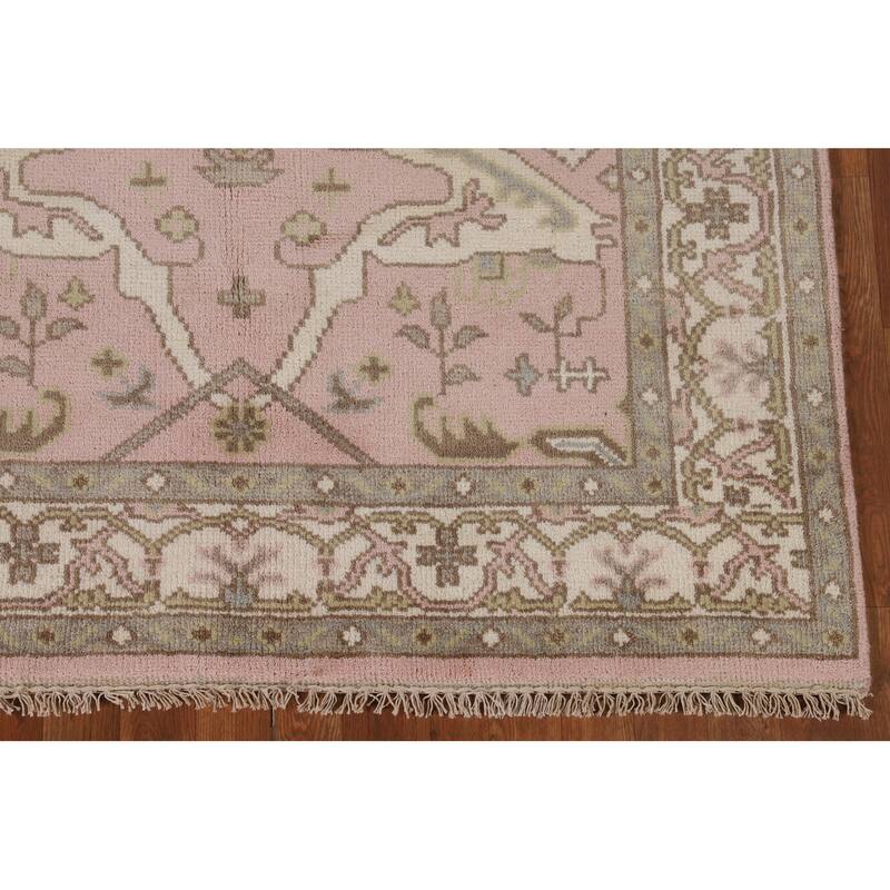 Light Pink Floral Oushak Oriental Area Rug Handmade Wool Carpet - 4'10"x 7'8"