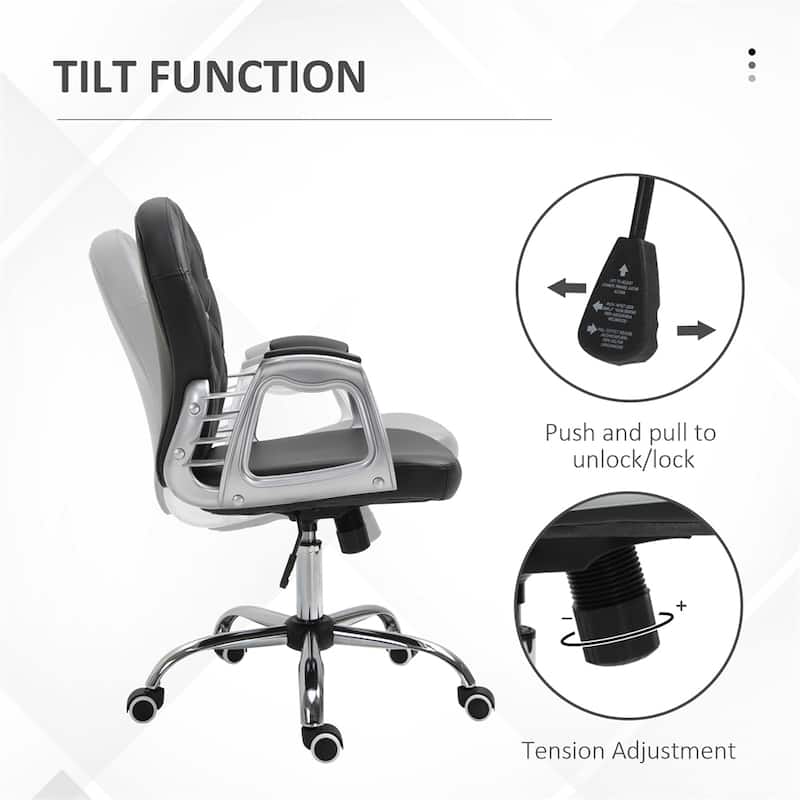 PU Adjustable Height Home Office Chair with Padded Armrests and Wheels