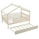 preview thumbnail 32 of 34, Full Size Wooden House Bed with Twin Size Trundle, Roof and Fence
