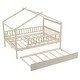 preview thumbnail 54 of 78, Pine Wood House Platform Bed with Trundle and Headboards, Creativity House Shape, Sturdy Construction