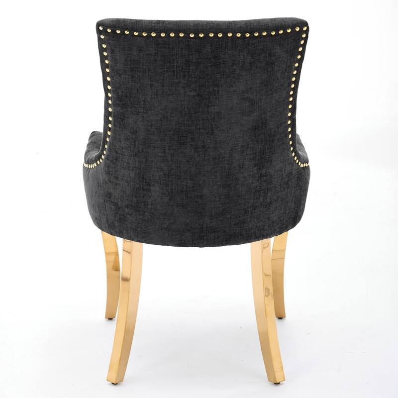 Luxe Curved Accent Dining Chairs with Gold-Plated Legs & Textured Chenille Upholstery, Set of 2