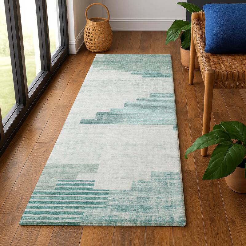 Premium Washable Super Soft Geo Global Mayfield Rug - 2'3" x 7'6" - Teal