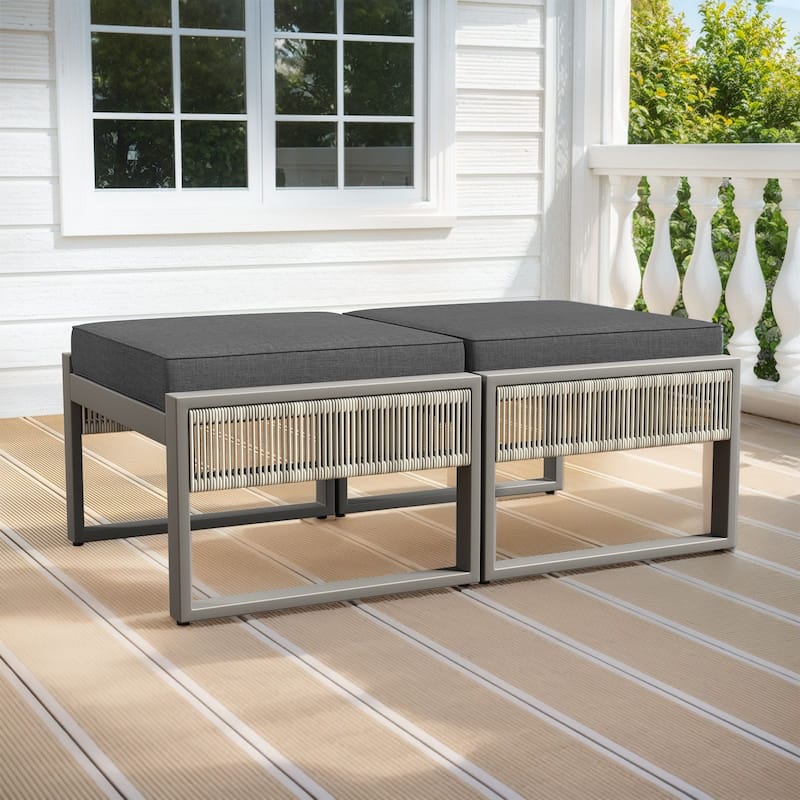 Pocassy 5 Inch Outdoor Patio Ottomans Set of 2 - Dark Grey Cushion - 2PCS Patio Ottoman with Cushion
