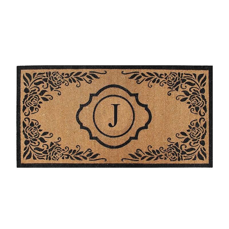 A1HC Hand Crafted Entry Flocked Coir Monogrammed Welcome Entrance Doormat 36"x72" - J