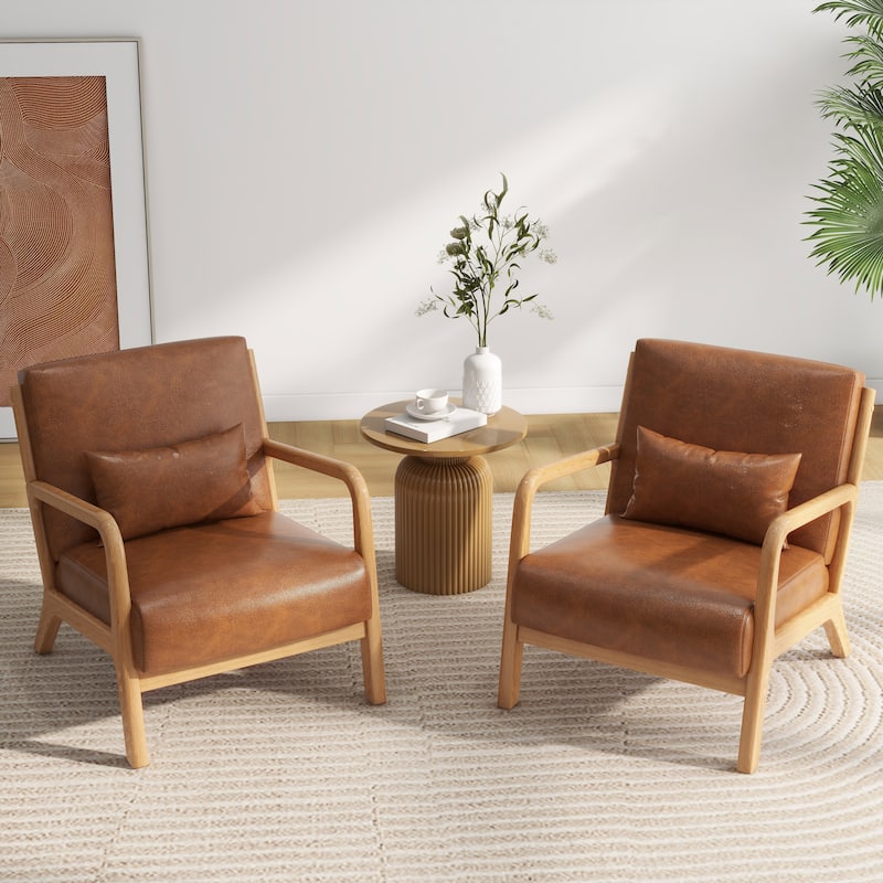 2 Set Mid Century ModernUpholstered Accent Chairs Armchair with Pillow