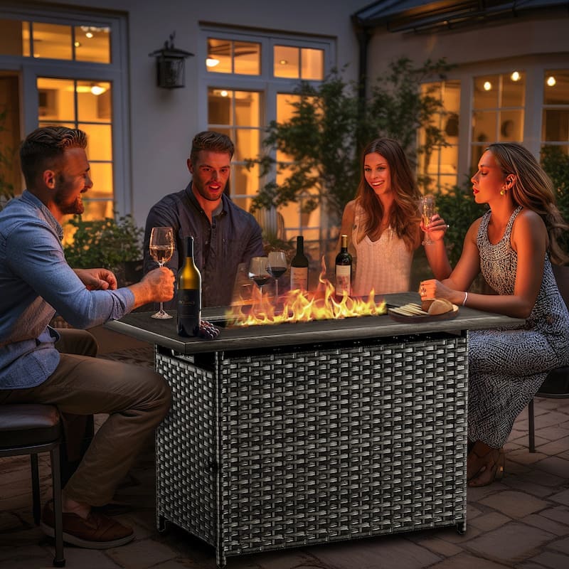 Outdoor Propane Fire Pit Table - 55000 BTU, Adjustable Flames - Rectangle