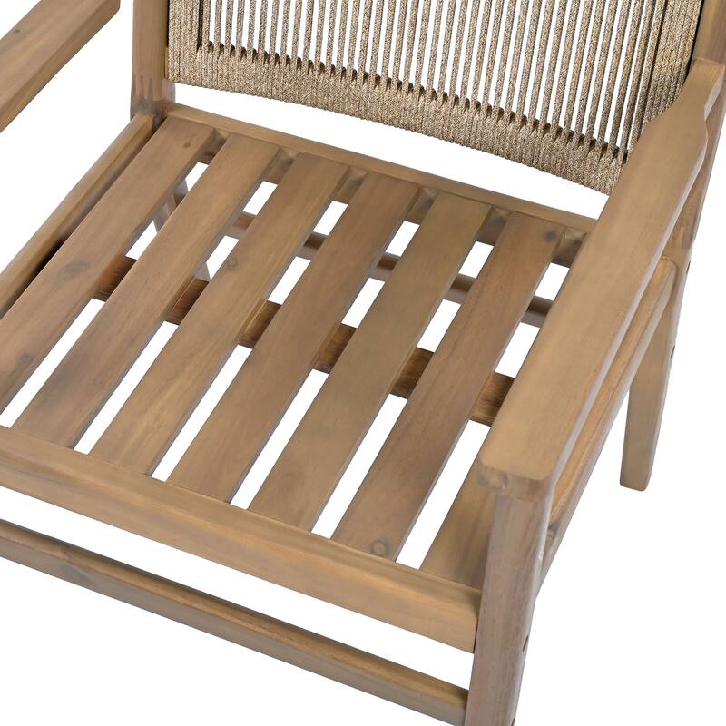 Roomfitters Outdoor Dining Chairs Set of 2, Acacia Wood Armchairs with Rope Back and Cushions, Patio Seating