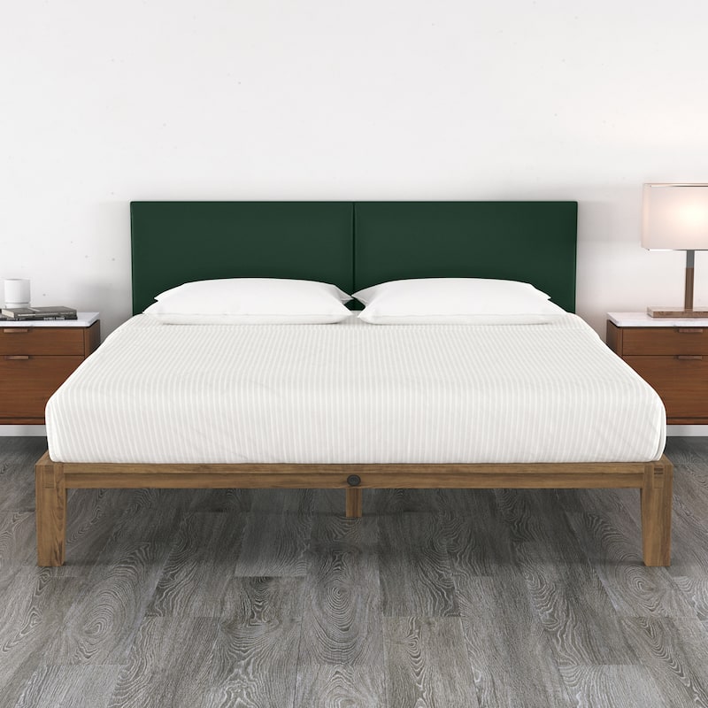 Jaxx Panelist Modern Padded Headboard in Premuim Vegan Leather - Set of 2 Wall Mounted Panels - Vegan Leather Genesis Green - King