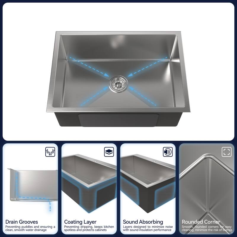 Stainless Steel Kitchen Sink Single Bowl with US Standard Drain and Hook