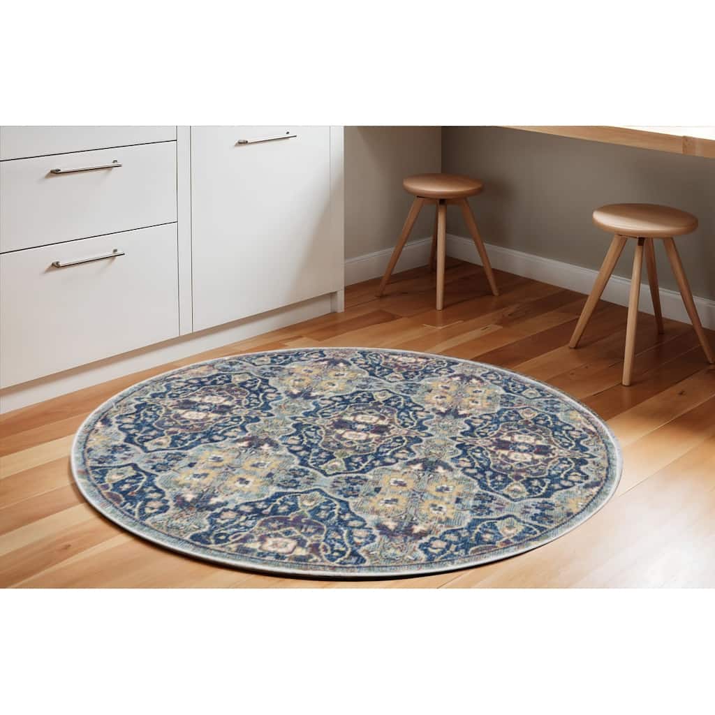 Jequ Power Loomed Distressed Geometric Floral Traditional Non Skid Area Rug By HomeRoots - 72' X '72' X '0.5