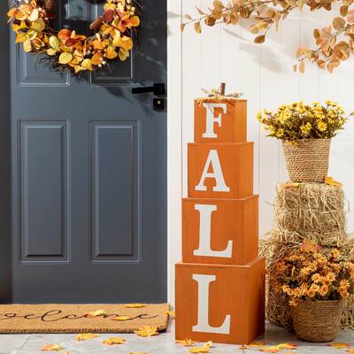 Glitzhome Fall Christmas Wooden Nested Porch Box Decor