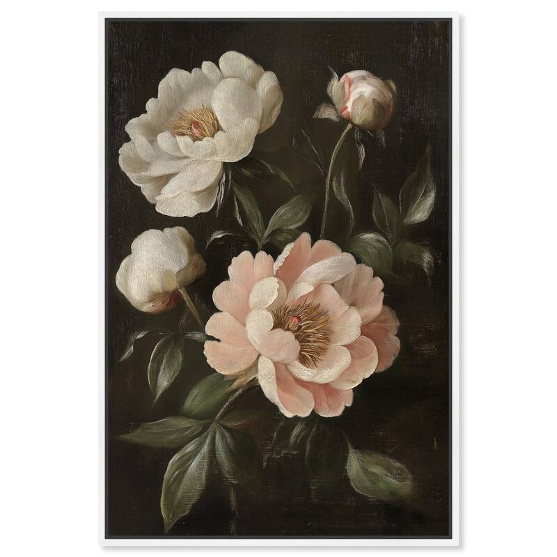 White Peonies in Dark II Canvas by Art Remedy - White - 36" x 54"