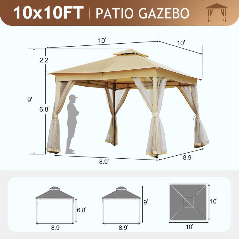 Outdoor Gazebo Tent with Double Roof, Mosquito Netting & Patio Canopy